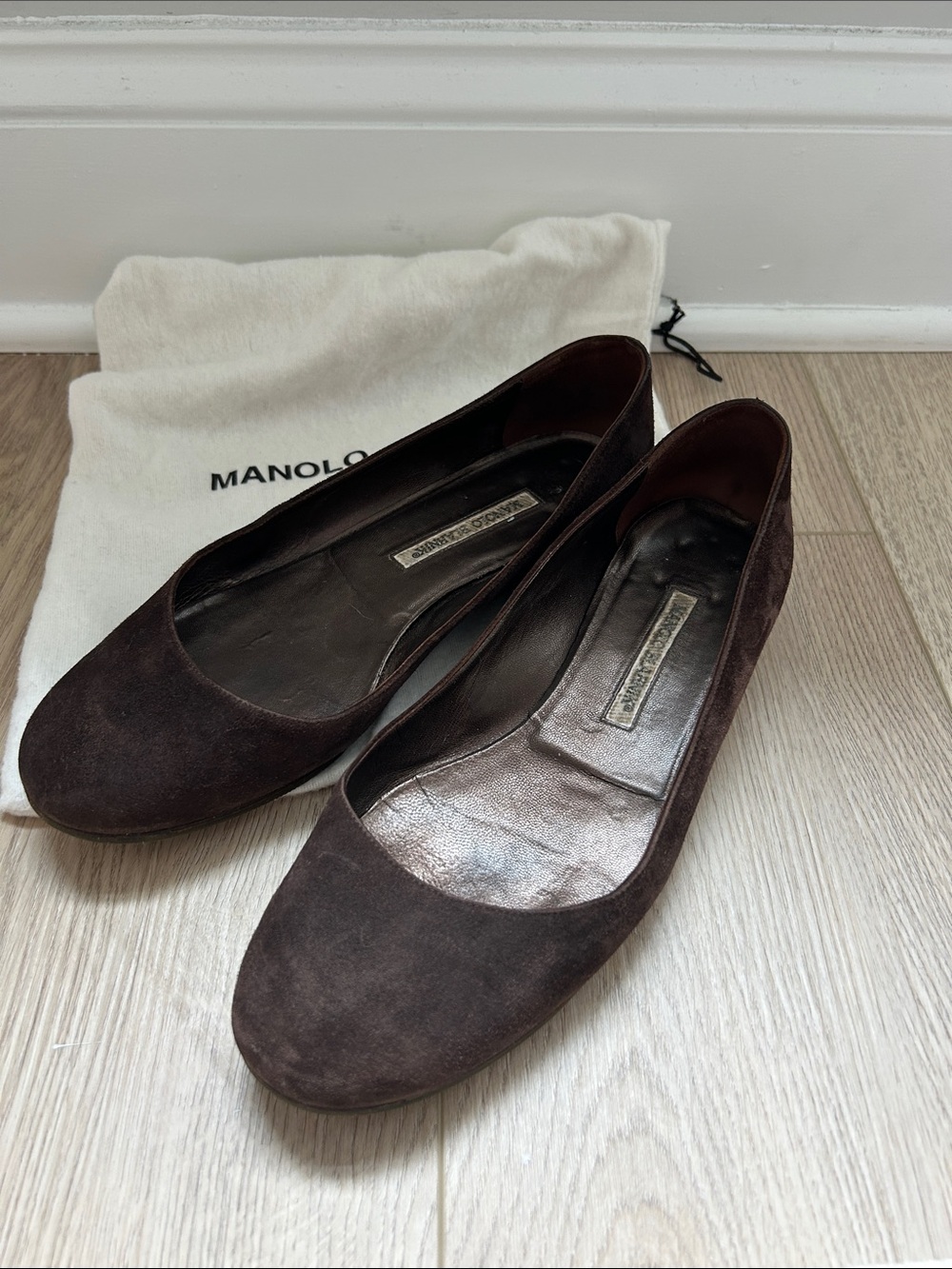 Manolo Blahnik Women's Brown Suede Flats
